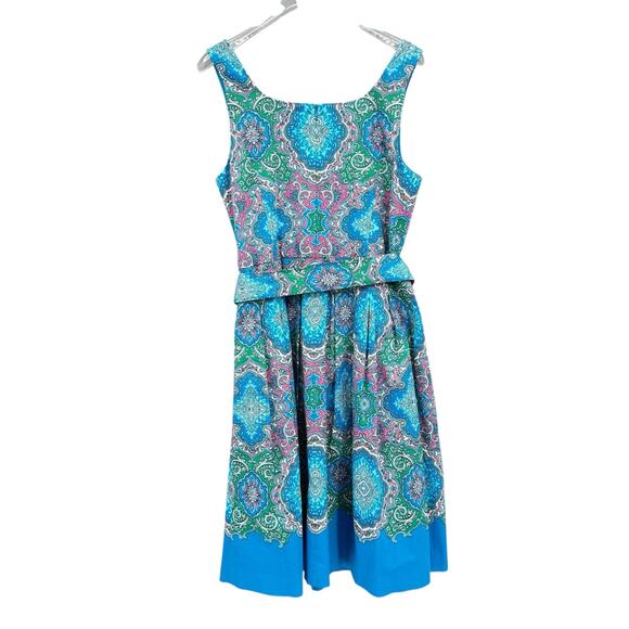 Talbots Blue Paisley Print Belted Sleeveless Fit & Flare Midi Dress Maximalist - Picture 10 of 12